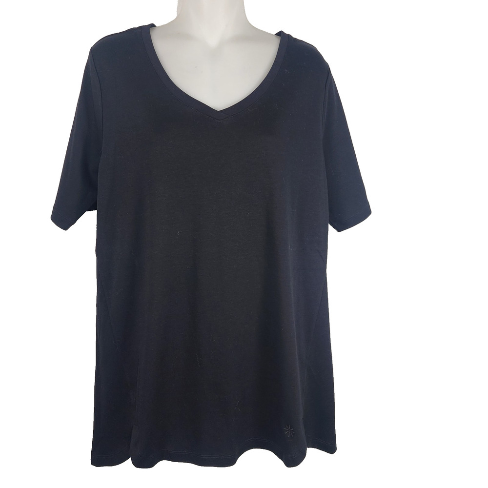 Isaac Mizrahi Live! Essentials Pima Cotton V-Neck Tulip Hem Top M Black A379612